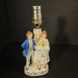VTG "Foreign" Marked Porcelain Colonial Couple Lamp - Hand Painted Figural 1920'